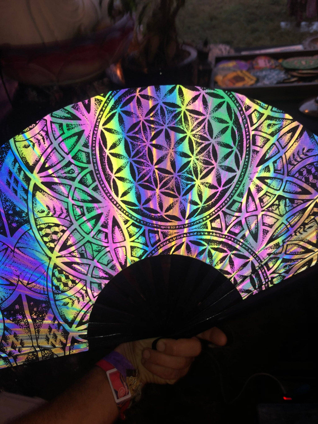 Dark Rainbow Prism Hand Fan