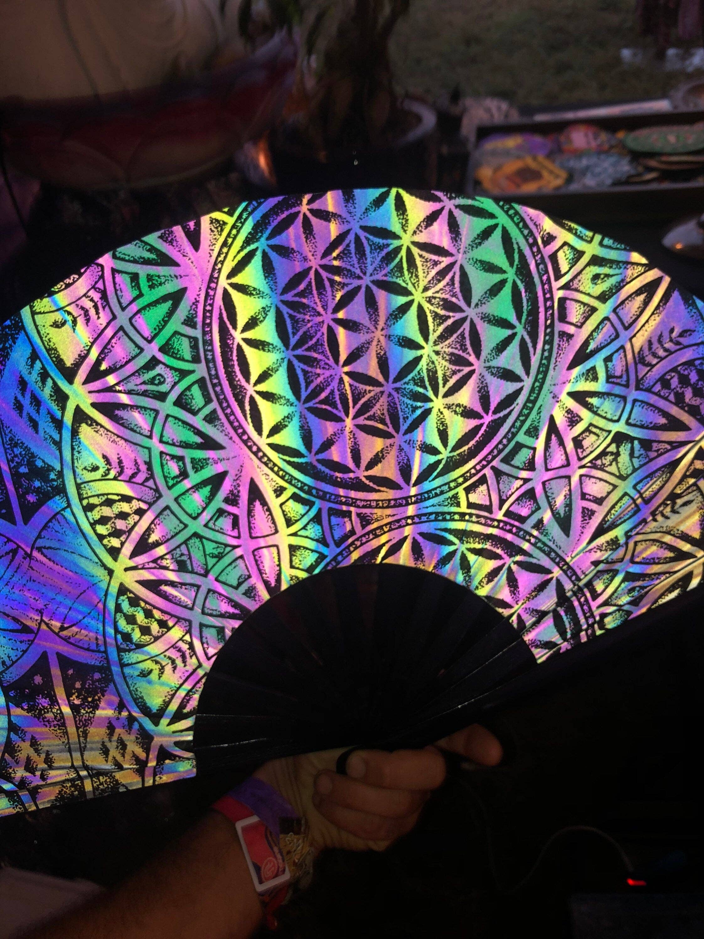 Dark Rainbow Prism Hand Fan