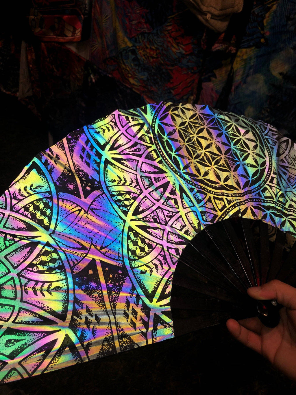 Dark Rainbow Prism Hand Fan
