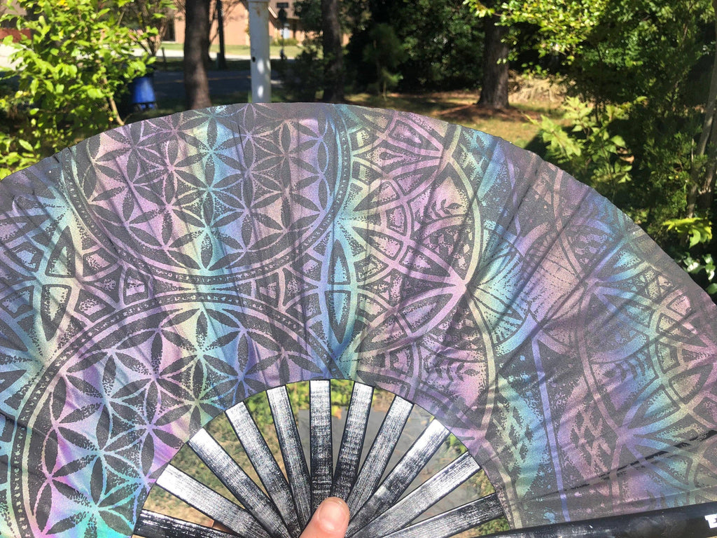 Dark Rainbow Prism Hand Fan