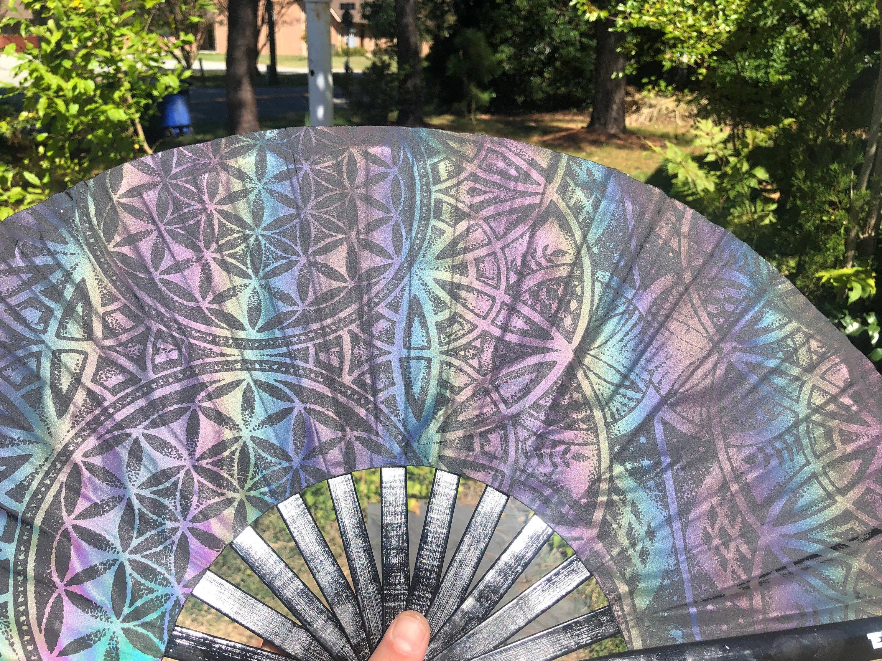 Dark Rainbow Prism Hand Fan